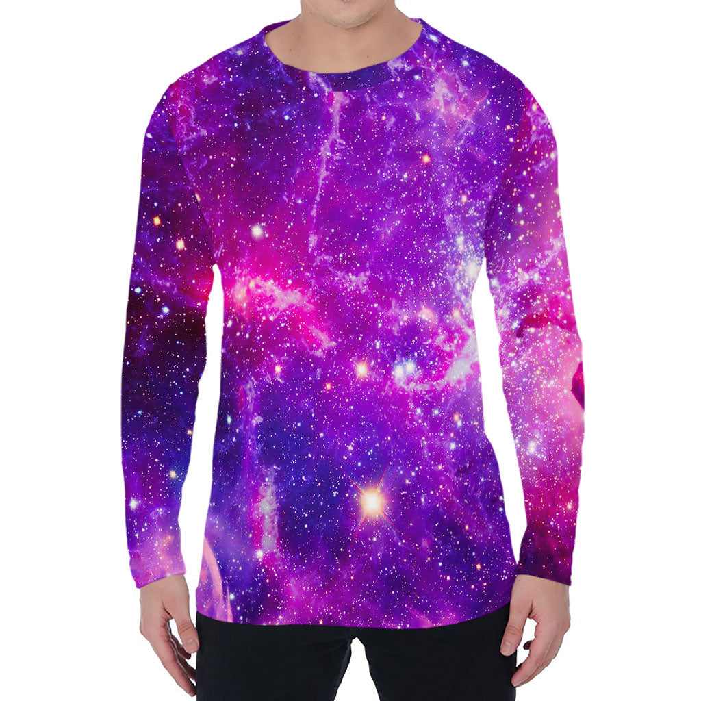 Purple Bursting Galaxy Space Print Men's Long Sleeve T-Shirt