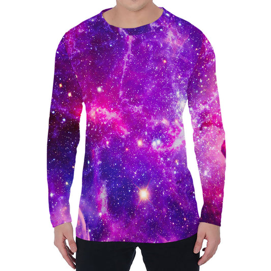 Purple Bursting Galaxy Space Print Men's Long Sleeve T-Shirt