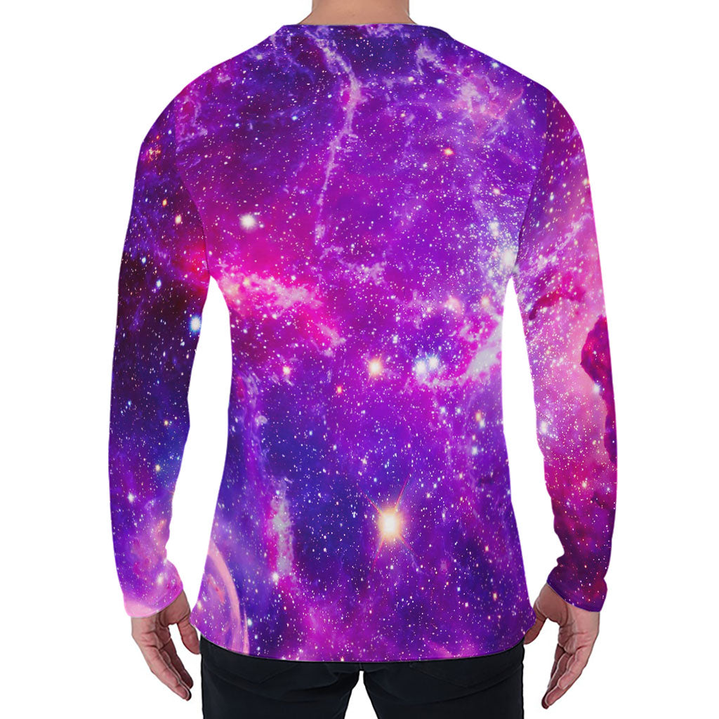 Purple Bursting Galaxy Space Print Men's Long Sleeve T-Shirt
