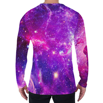 Purple Bursting Galaxy Space Print Men's Long Sleeve T-Shirt