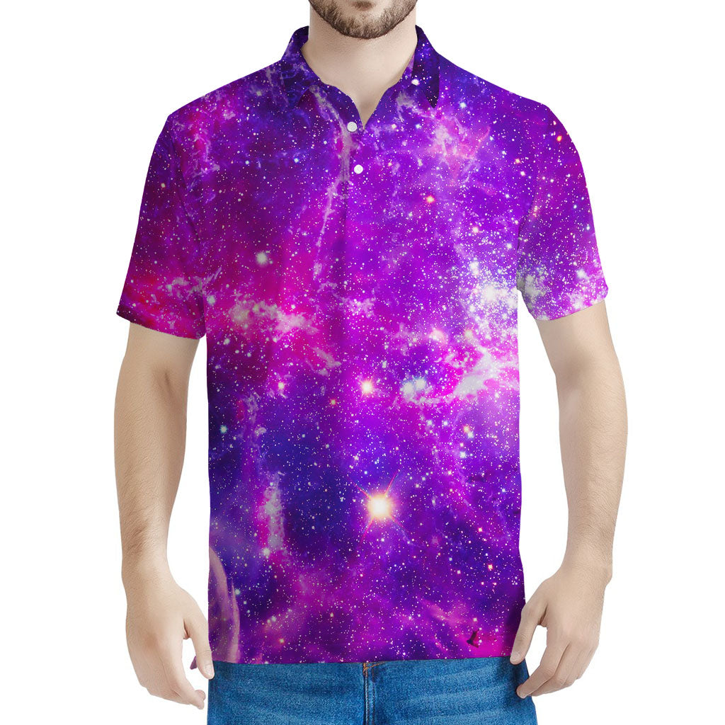 Purple Bursting Galaxy Space Print Men's Polo Shirt