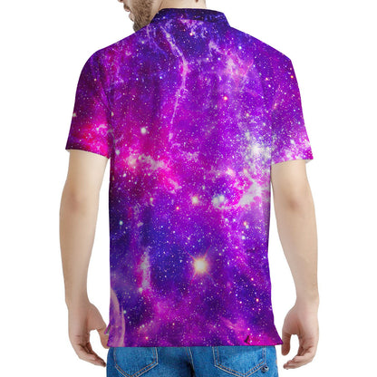 Purple Bursting Galaxy Space Print Men's Polo Shirt