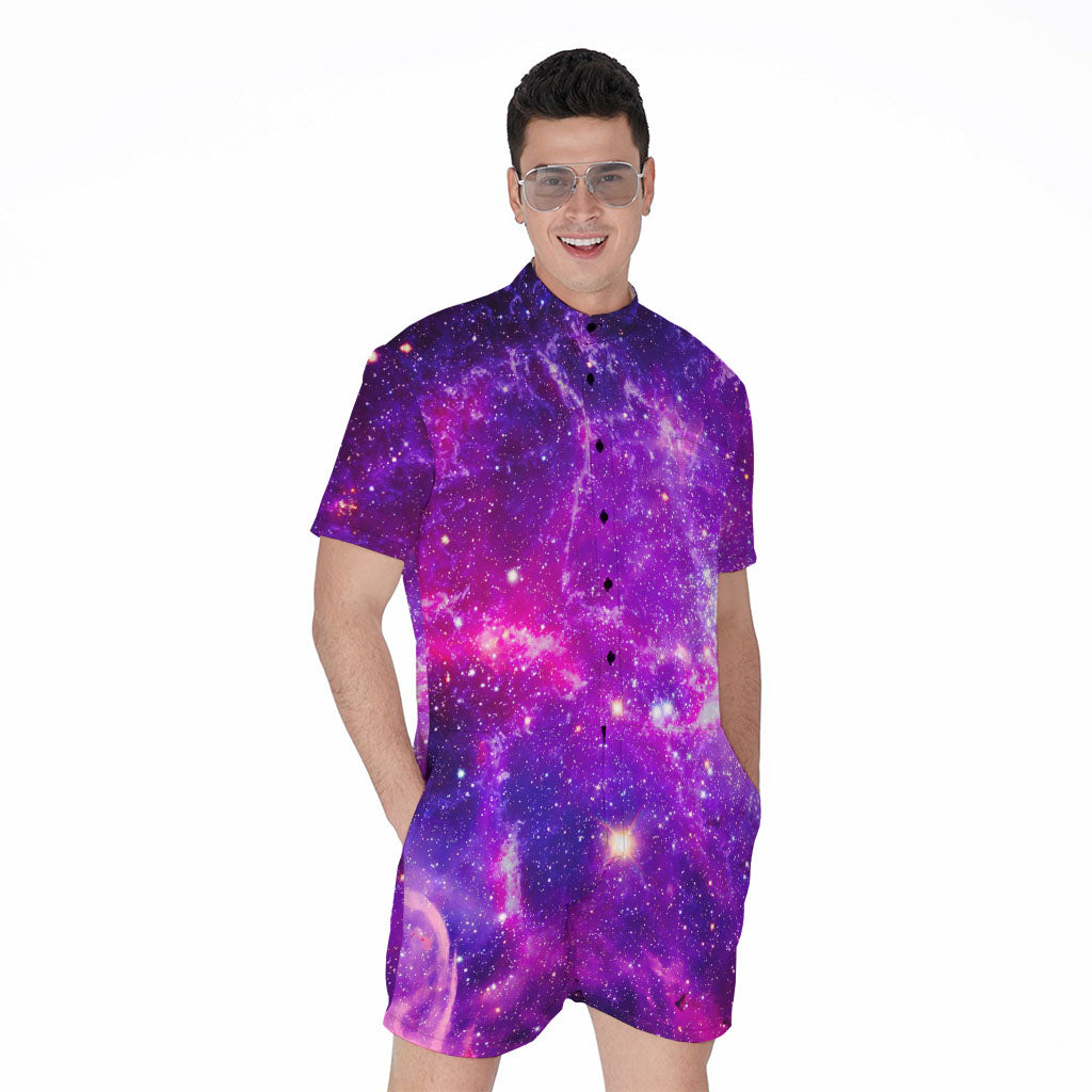 Purple Bursting Galaxy Space Print Men's Rompers