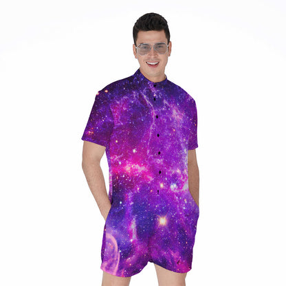 Purple Bursting Galaxy Space Print Men's Rompers