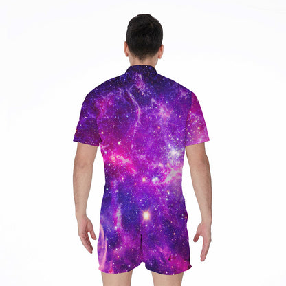 Purple Bursting Galaxy Space Print Men's Rompers