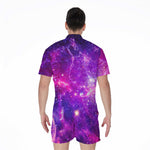 Purple Bursting Galaxy Space Print Men's Rompers