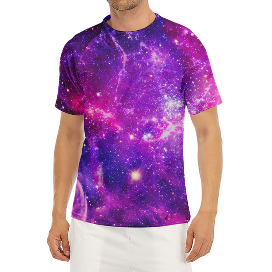 Purple Bursting Galaxy Space Print Men's Short Sleeve Rash Guard