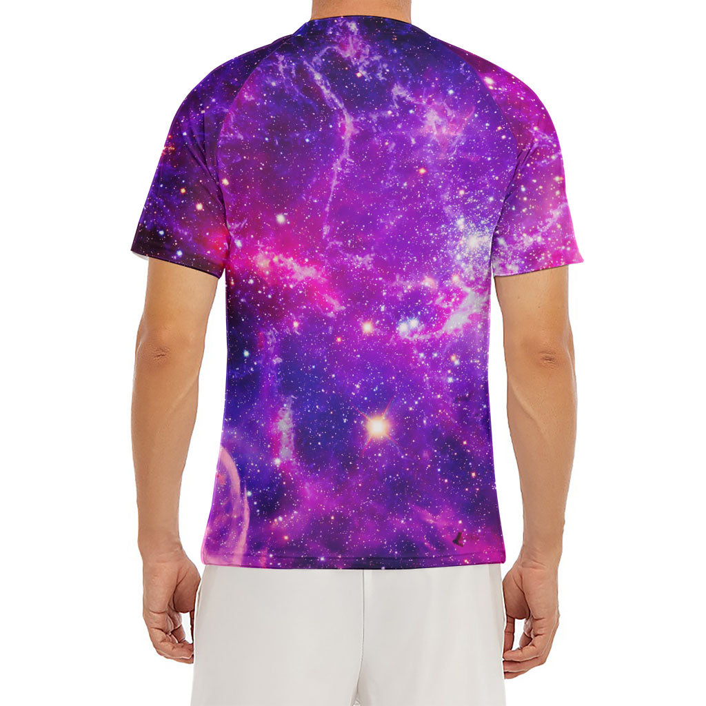 Purple Bursting Galaxy Space Print Men's Short Sleeve Rash Guard