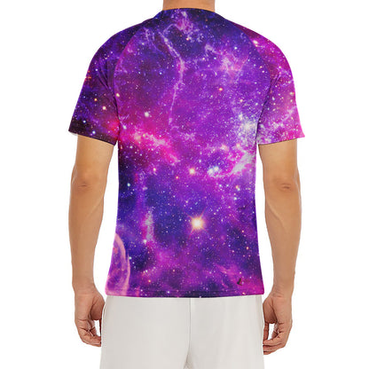 Purple Bursting Galaxy Space Print Men's Short Sleeve Rash Guard