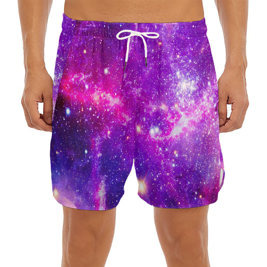 Purple Bursting Galaxy Space Print Men's Split Running Shorts
