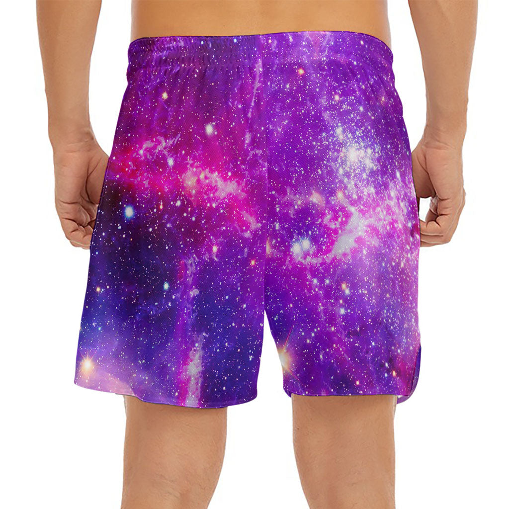 Purple Bursting Galaxy Space Print Men's Split Running Shorts