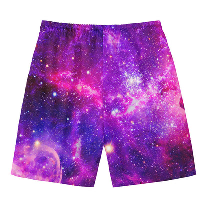 Purple Bursting Galaxy Space Print Men's Swim Trunks