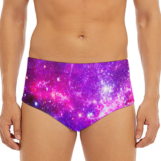 Purple Bursting Galaxy Space Print Men's Triangle Swim Briefs