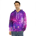 Purple Bursting Galaxy Space Print Men's Velvet Pullover Hoodie