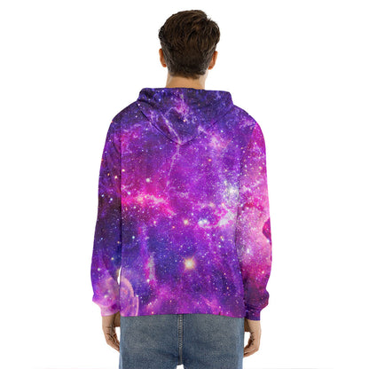 Purple Bursting Galaxy Space Print Men's Velvet Pullover Hoodie