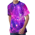 Purple Bursting Galaxy Space Print Men's Velvet T-Shirt