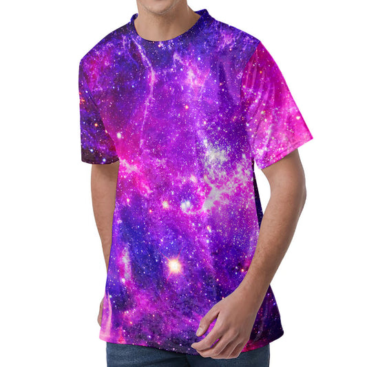 Purple Bursting Galaxy Space Print Men's Velvet T-Shirt