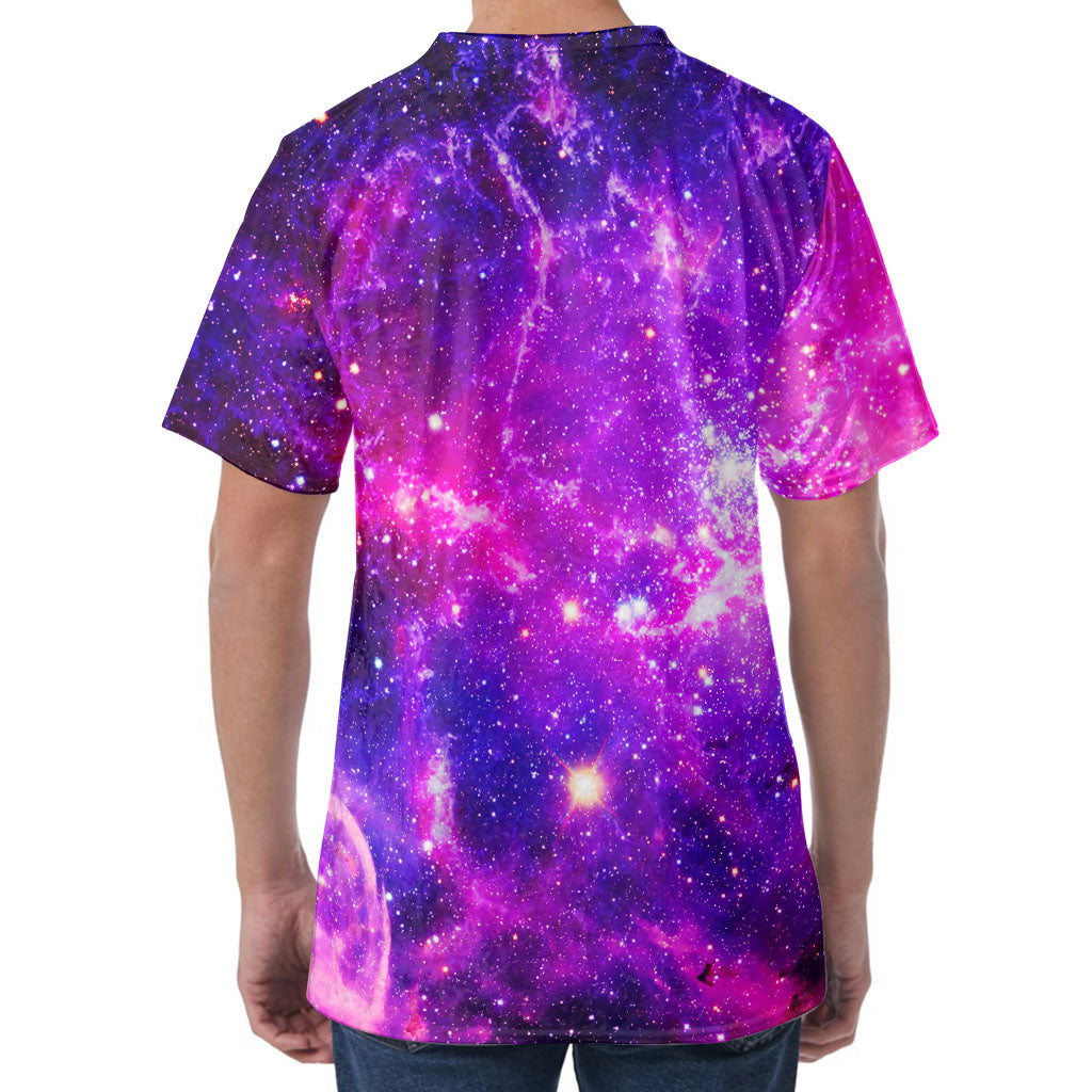 Purple Bursting Galaxy Space Print Men's Velvet T-Shirt