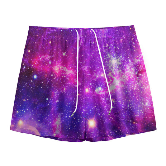 Purple Bursting Galaxy Space Print Mesh Shorts