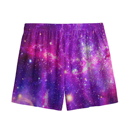Purple Bursting Galaxy Space Print Mesh Shorts
