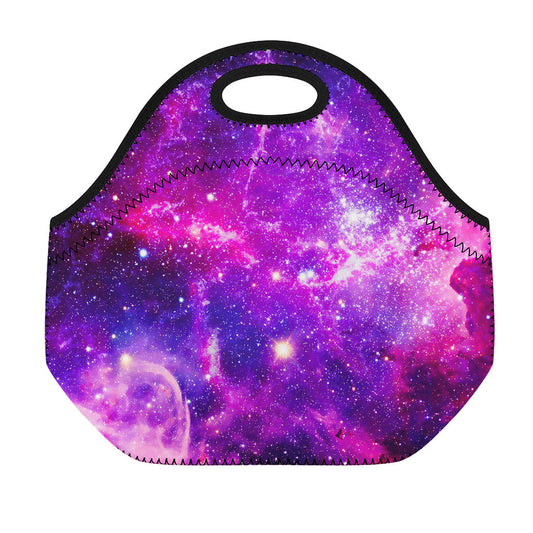 Purple Bursting Galaxy Space Print Neoprene Lunch Bag
