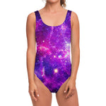 Purple Bursting Galaxy Space Print One Piece Swimsuit
