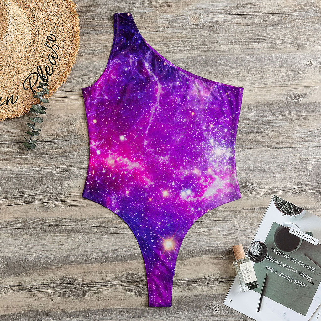 Purple Bursting Galaxy Space Print One Shoulder Bodysuit