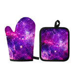 Purple Bursting Galaxy Space Print Oven Mitt And Pot Holder Set