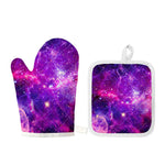 Purple Bursting Galaxy Space Print Oven Mitt And Pot Holder Set