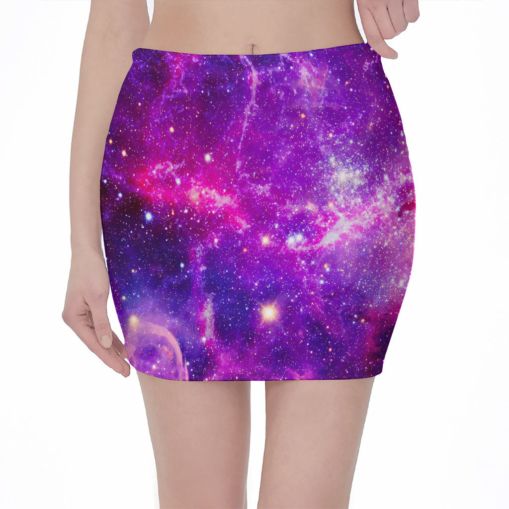 Purple Bursting Galaxy Space Print Pencil Mini Skirt