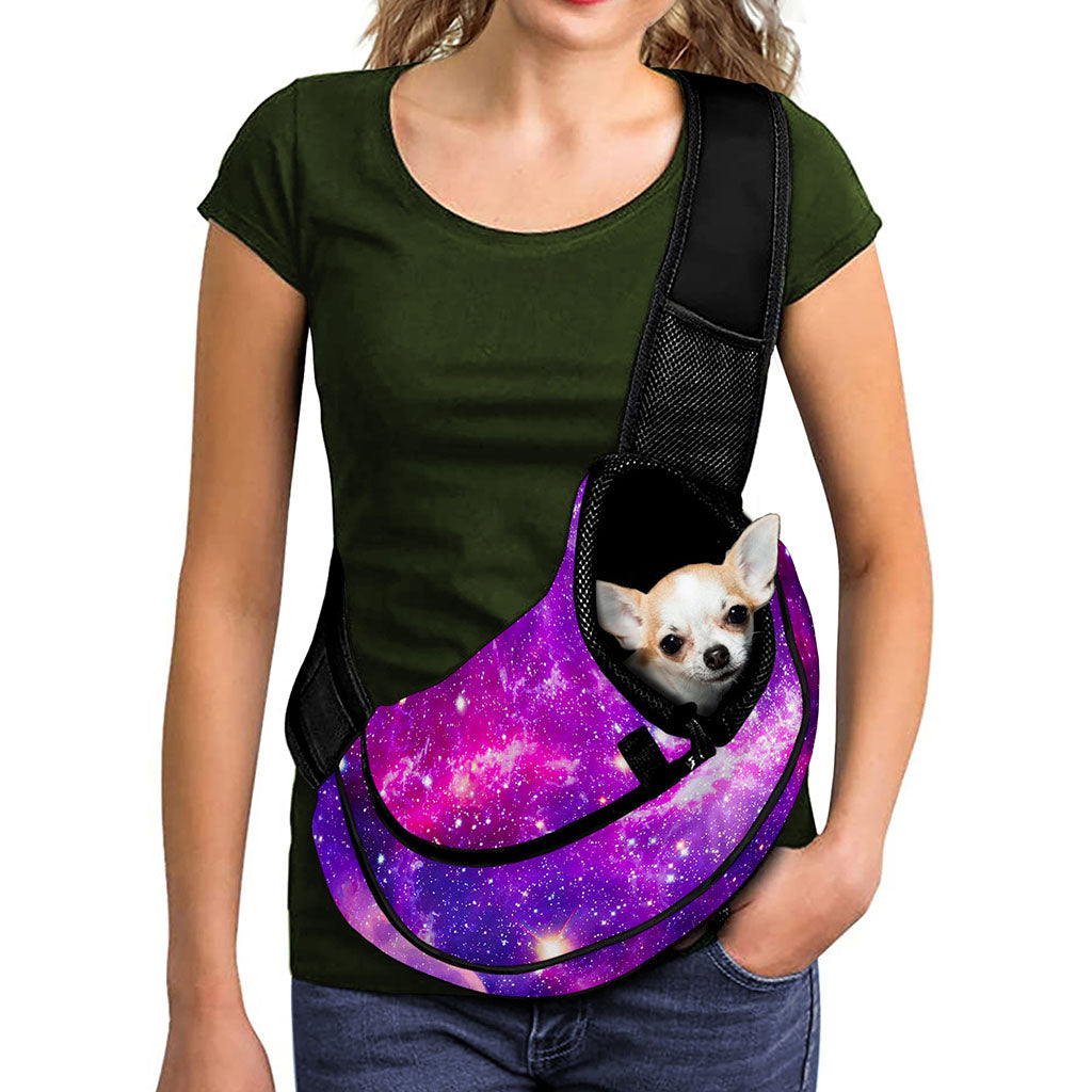 Purple Bursting Galaxy Space Print Pet Sling Carrier