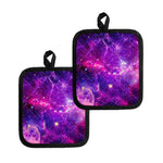 Purple Bursting Galaxy Space Print Pot Holders