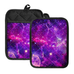 Purple Bursting Galaxy Space Print Pot Holders With Pocket