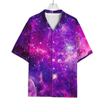 Purple Bursting Galaxy Space Print Rayon Hawaiian Shirt