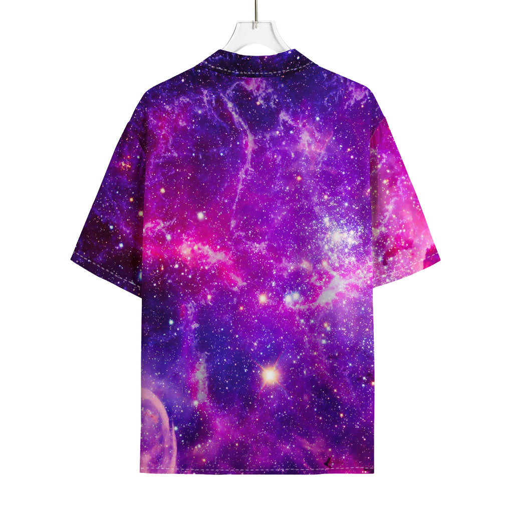 Purple Bursting Galaxy Space Print Rayon Hawaiian Shirt