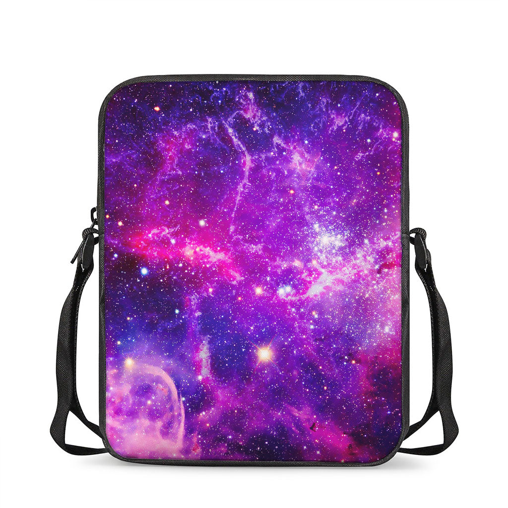 Purple Bursting Galaxy Space Print Rectangular Crossbody Bag