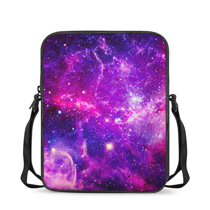 Purple Bursting Galaxy Space Print Rectangular Crossbody Bag