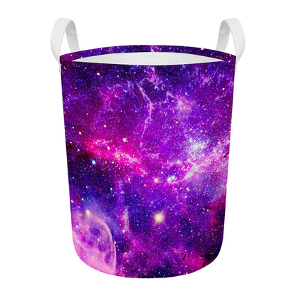 Purple Bursting Galaxy Space Print Round Laundry Basket