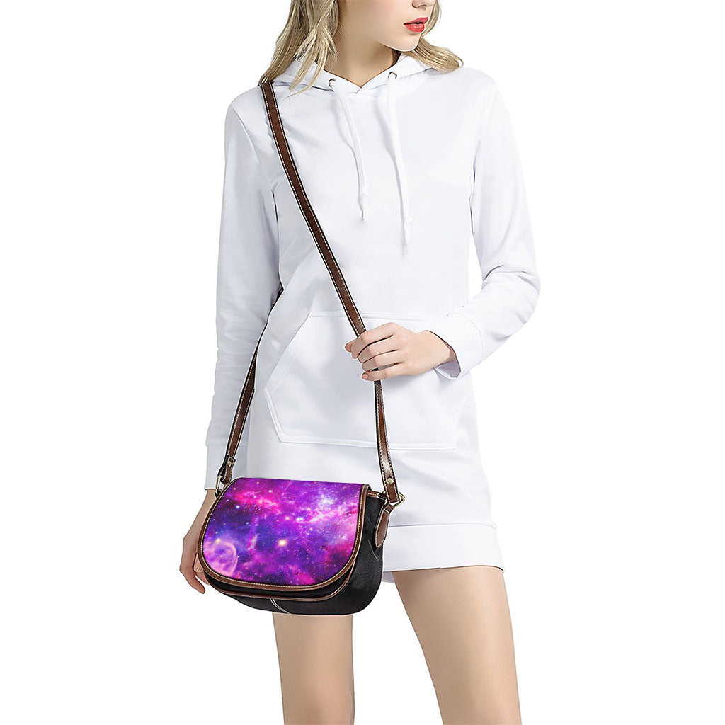 Purple Bursting Galaxy Space Print Saddle Bag