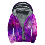 Purple Bursting Galaxy Space Print Sherpa Lined Zip Up Hoodie