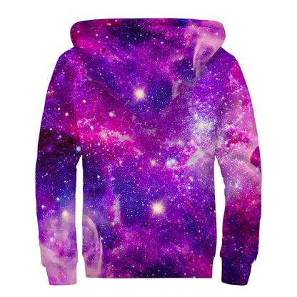 Purple Bursting Galaxy Space Print Sherpa Lined Zip Up Hoodie