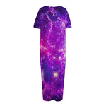 Purple Bursting Galaxy Space Print Short Sleeve Long Nightdress