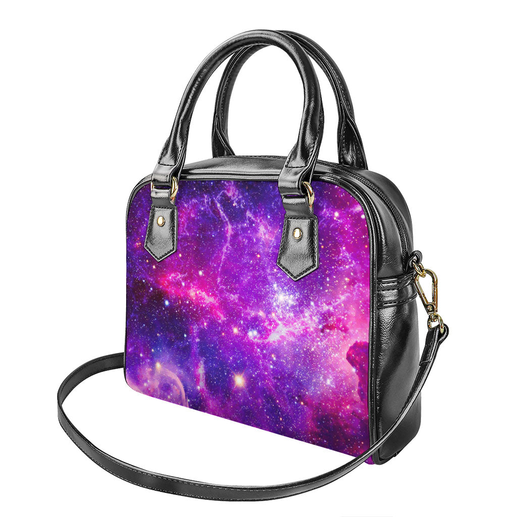 Purple Bursting Galaxy Space Print Shoulder Handbag