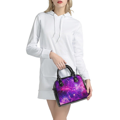Purple Bursting Galaxy Space Print Shoulder Handbag