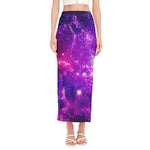 Purple Bursting Galaxy Space Print Side Slit Maxi Skirt