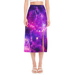 Purple Bursting Galaxy Space Print Side Slit Midi Skirt