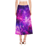 Purple Bursting Galaxy Space Print Side Slit Midi Skirt