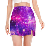 Purple Bursting Galaxy Space Print Side Slit Mini Skirt
