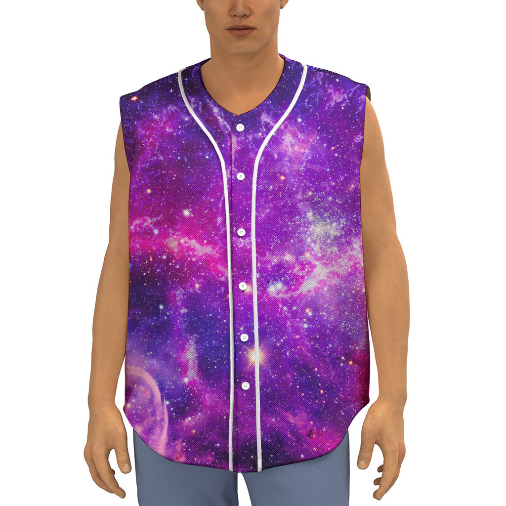 Purple Bursting Galaxy Space Print Sleeveless Baseball Jersey