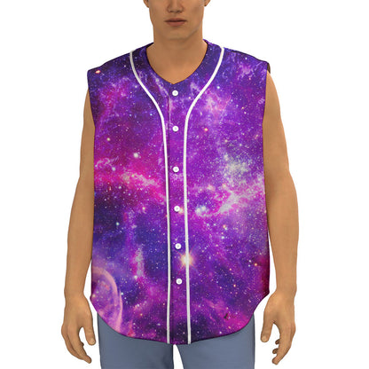 Purple Bursting Galaxy Space Print Sleeveless Baseball Jersey